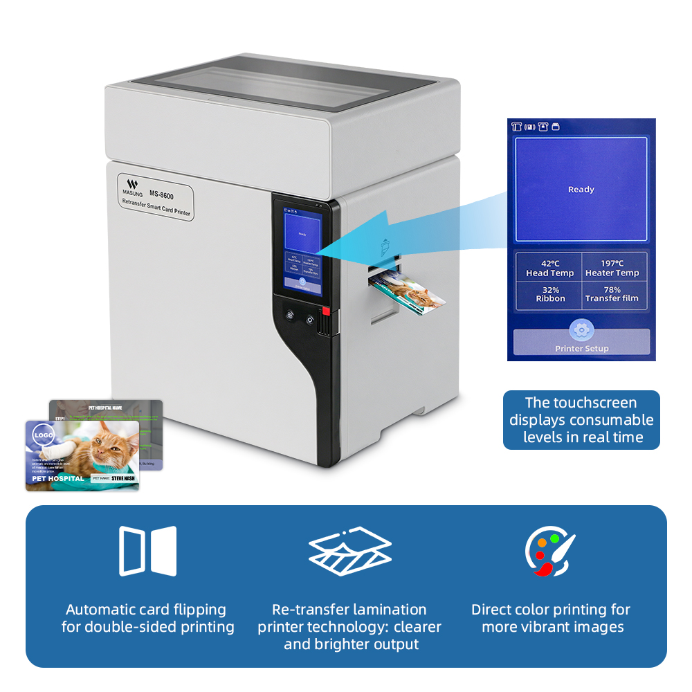 Masung MS-8600 Industrial-Grade 600 DPI Colour Retransfer PVC Card Printer - Image 5